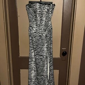 Nicole Bakti Black and White Zebra Print Maxi Dress
